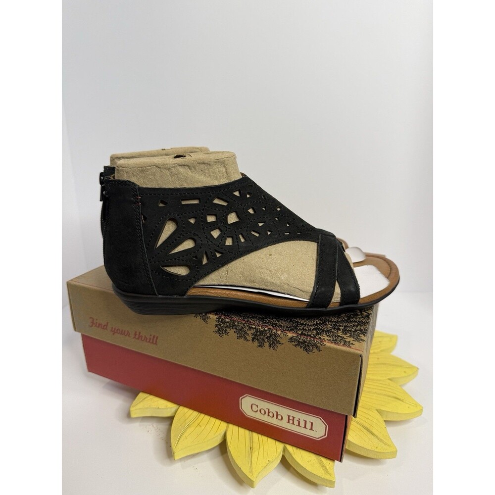 Cobb Hill Jordan CH Black Leather Sandals 7M NIB Comfort Zip Gladiator - Picture 4 of 6